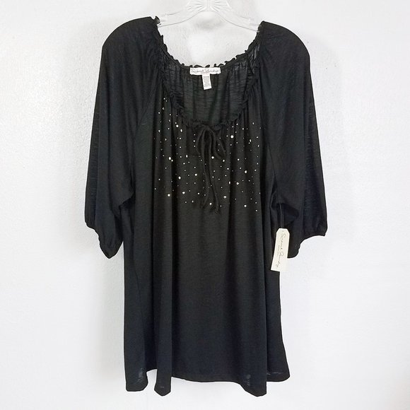 French Laundry Tops - French Laundry Women's Black Sequined Tie Front 3/4 Sleeve Shirt Top Blouse